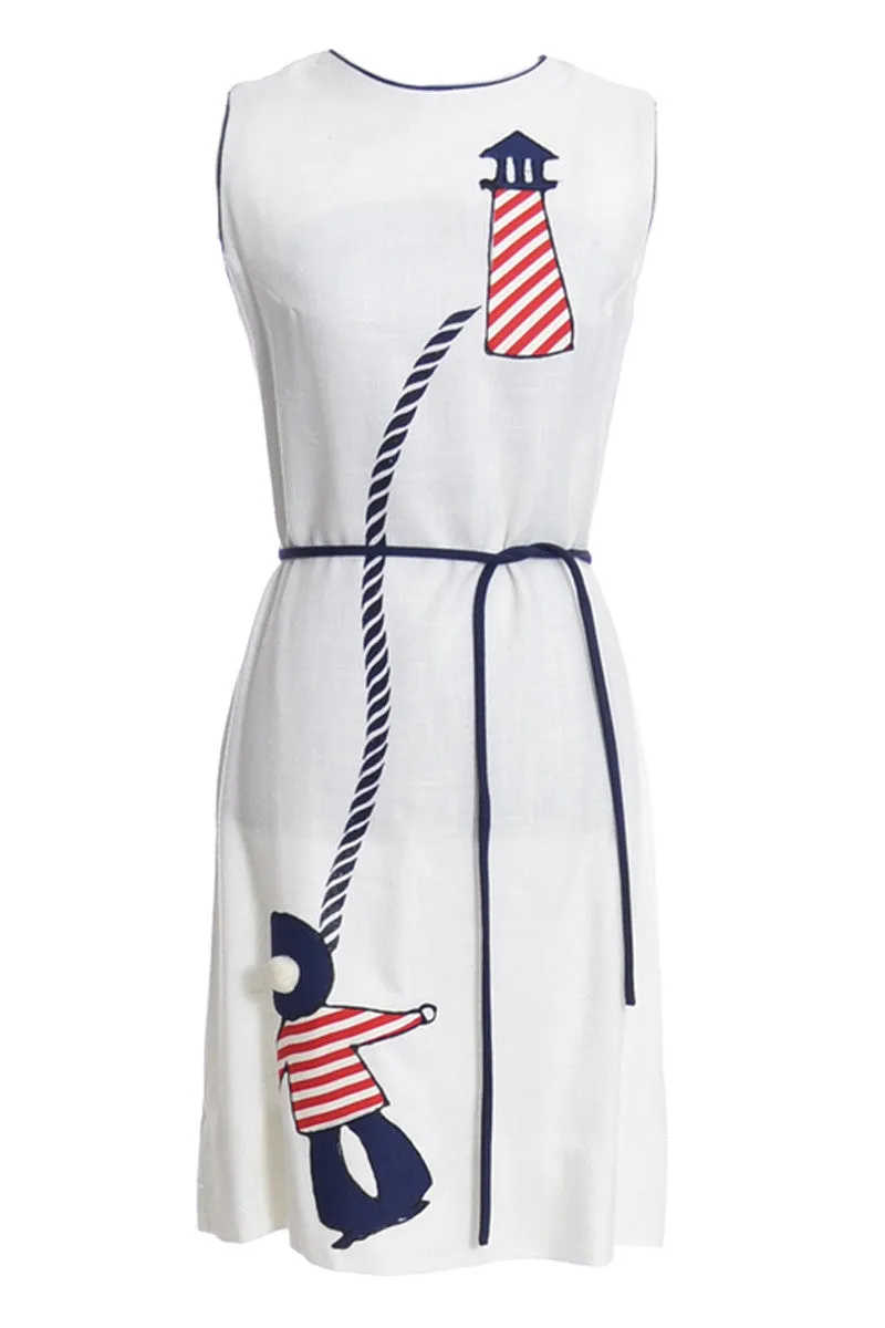 1960's Nautical Vintage Dress Lisa Linn Imperial Linen Red White and Blue