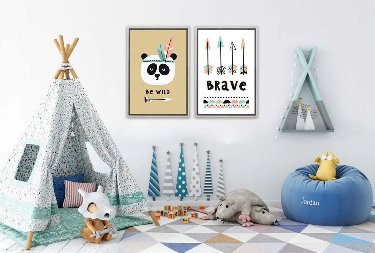 Be Wild & Brave | Kids Boho Print Set | Wall Art Decor