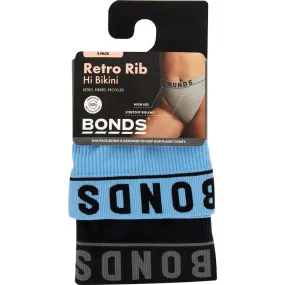 Bonds Womens Retro Rib Hi Bikini 2 Pack - Powder Blue / Black