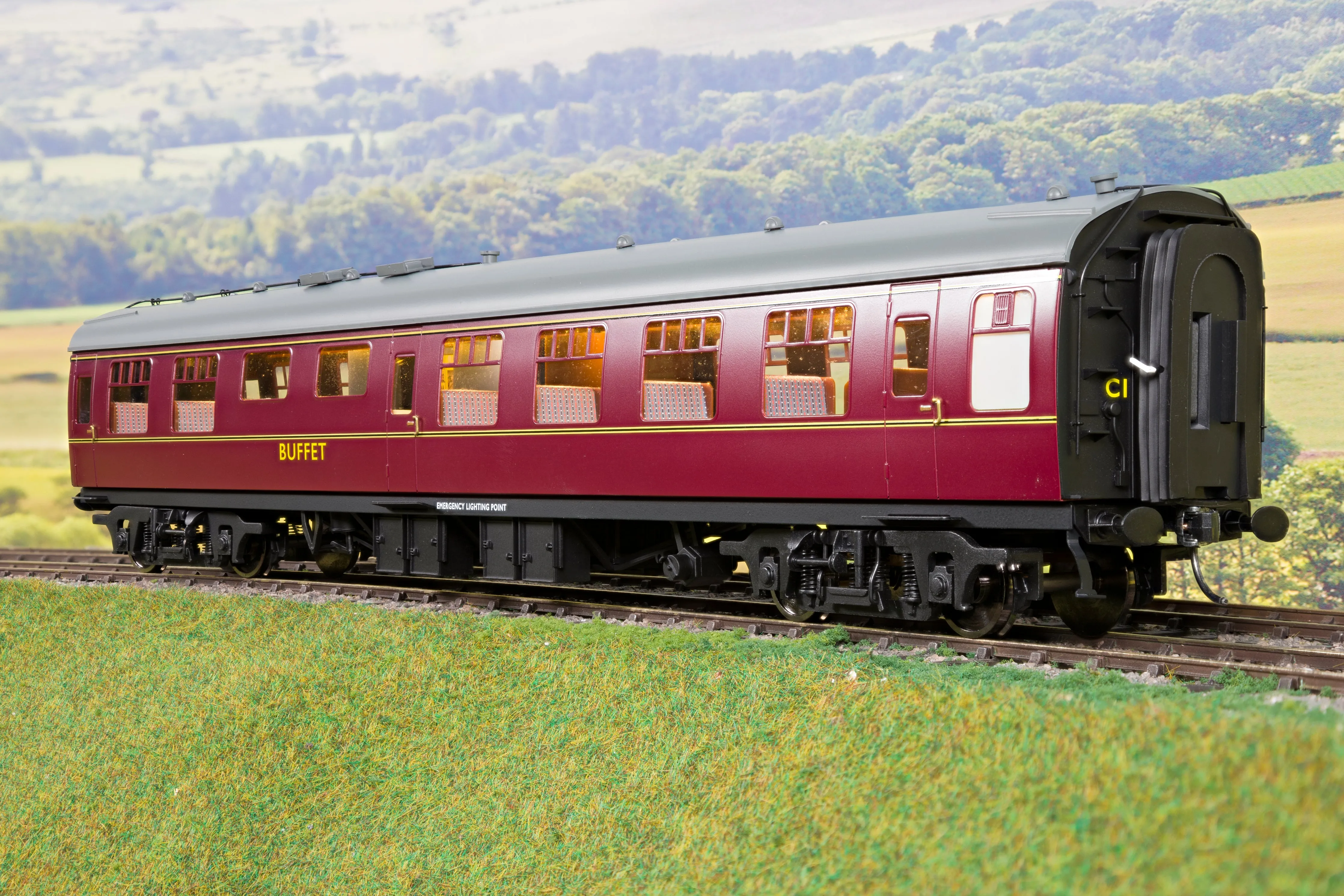 Darstaed D21-5-07CW Finescale O Gauge BR Mk1 RMB (Miniature Buffet), Lined Maroon with Commonwealth Bogies