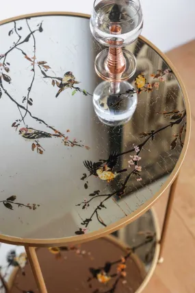 Gold Beautiful Birds Mirror Side Table