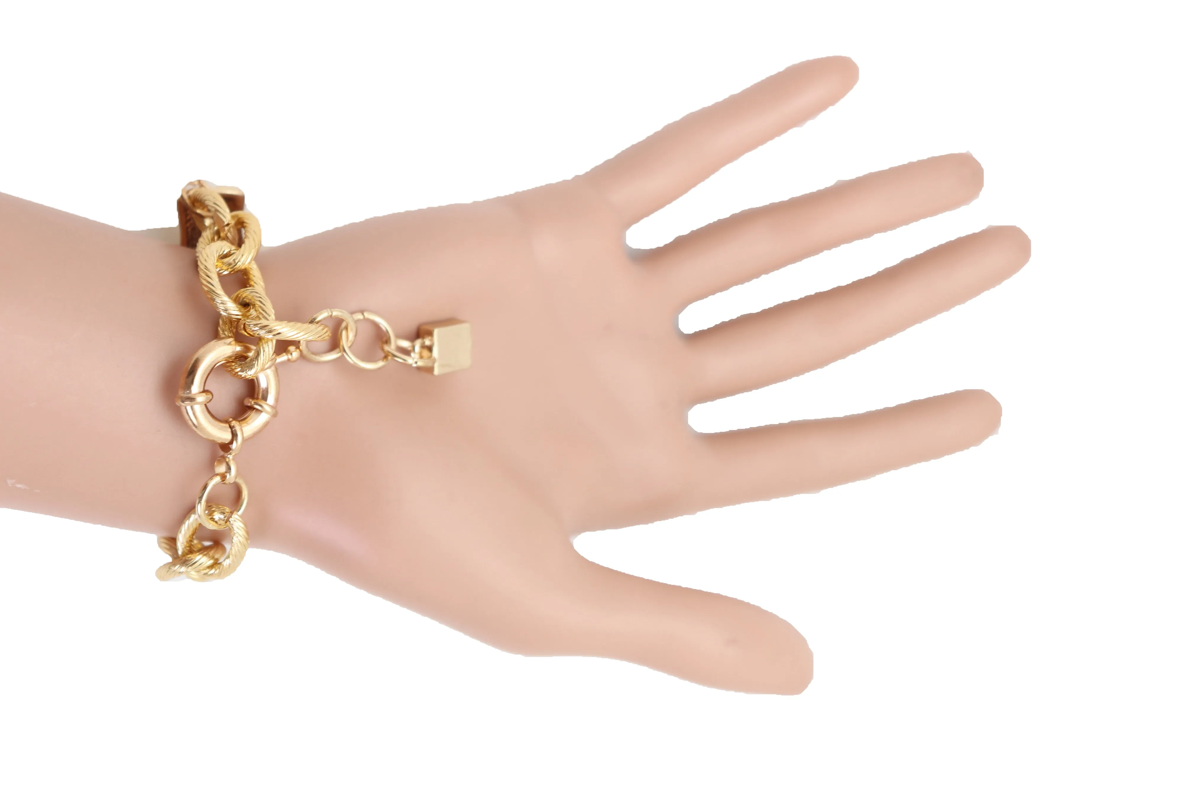 Gold Metal Chain Wrist Bracelet Cross Charm Weekend Look