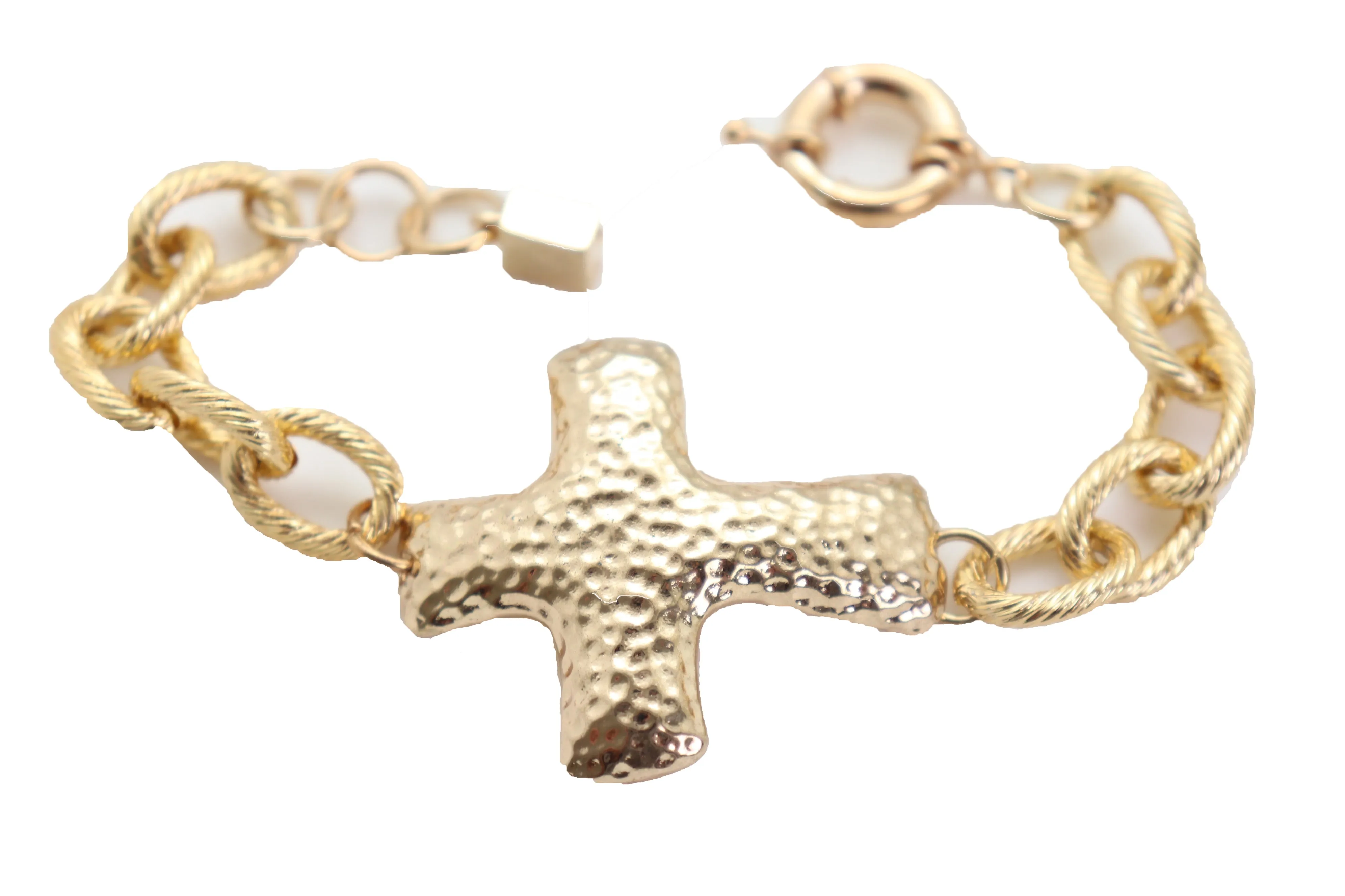 Gold Metal Chain Wrist Bracelet Cross Charm Weekend Look