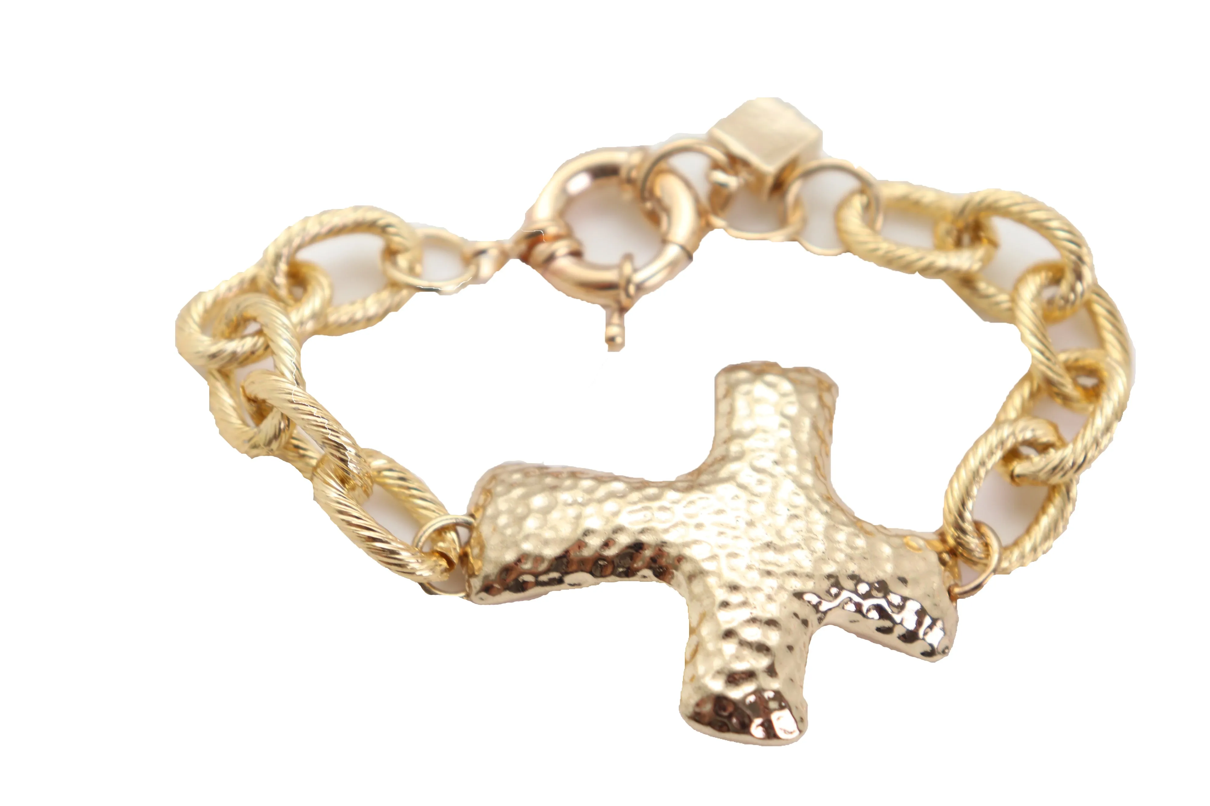 Gold Metal Chain Wrist Bracelet Cross Charm Weekend Look