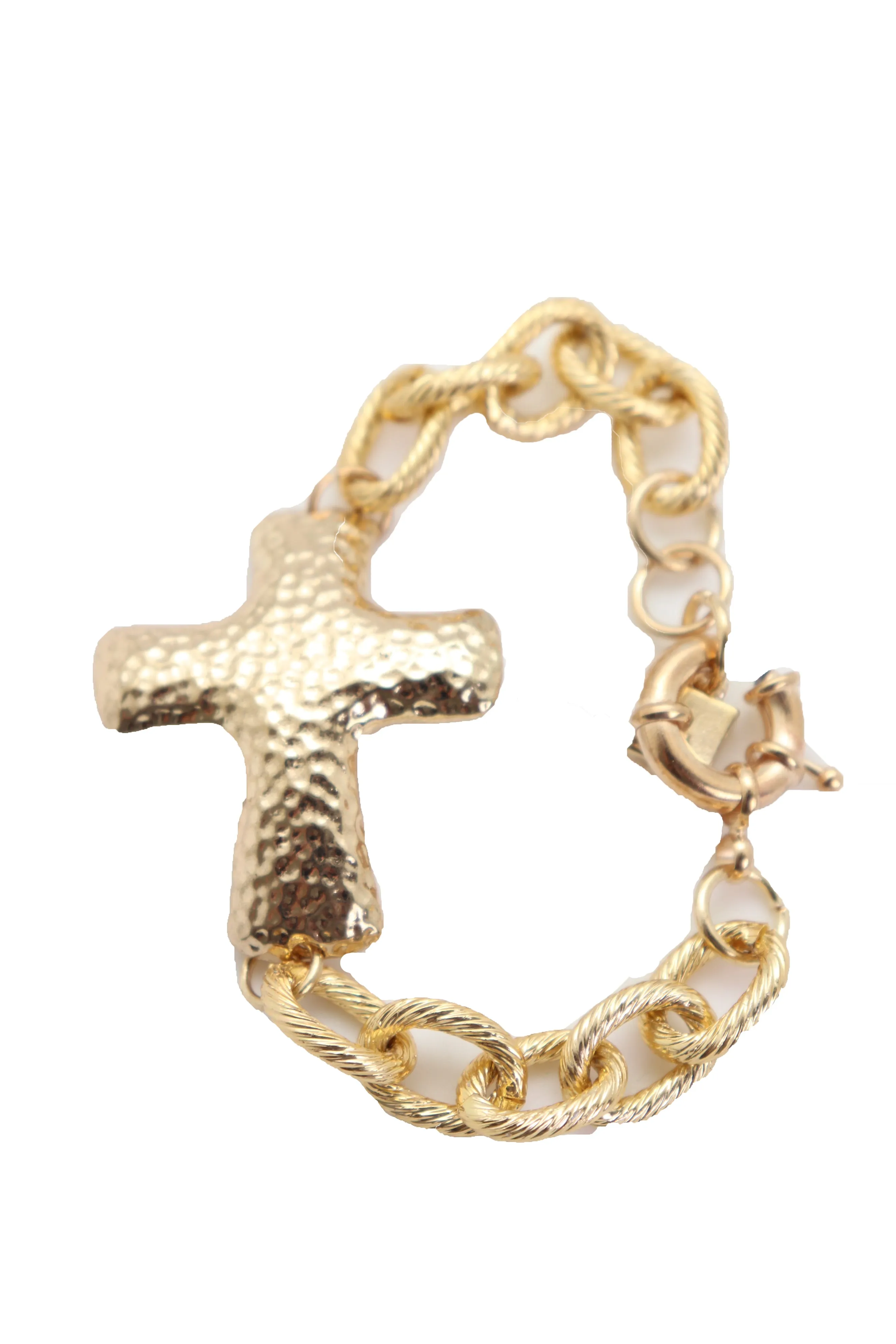 Gold Metal Chain Wrist Bracelet Cross Charm Weekend Look