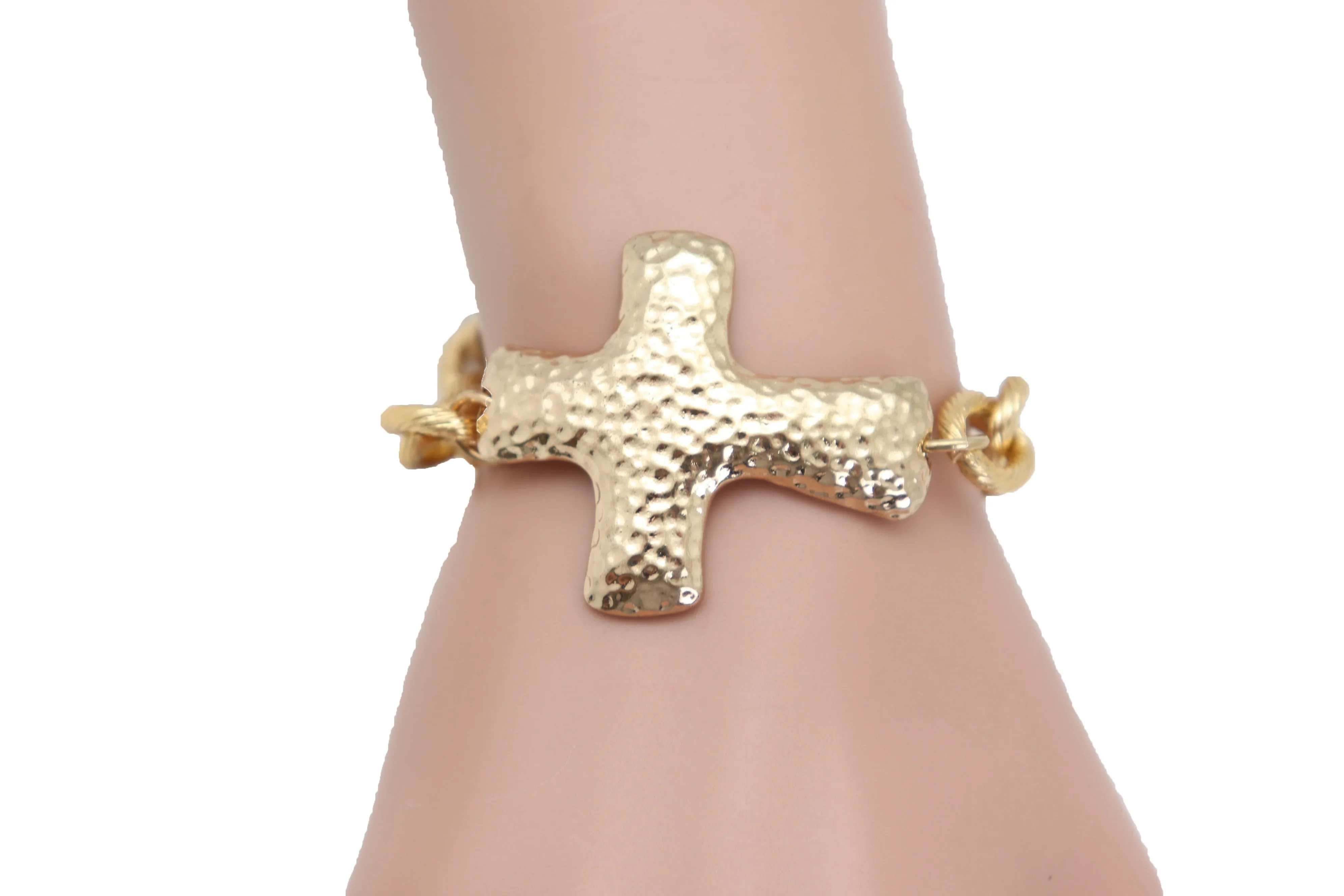 Gold Metal Chain Wrist Bracelet Cross Charm Weekend Look