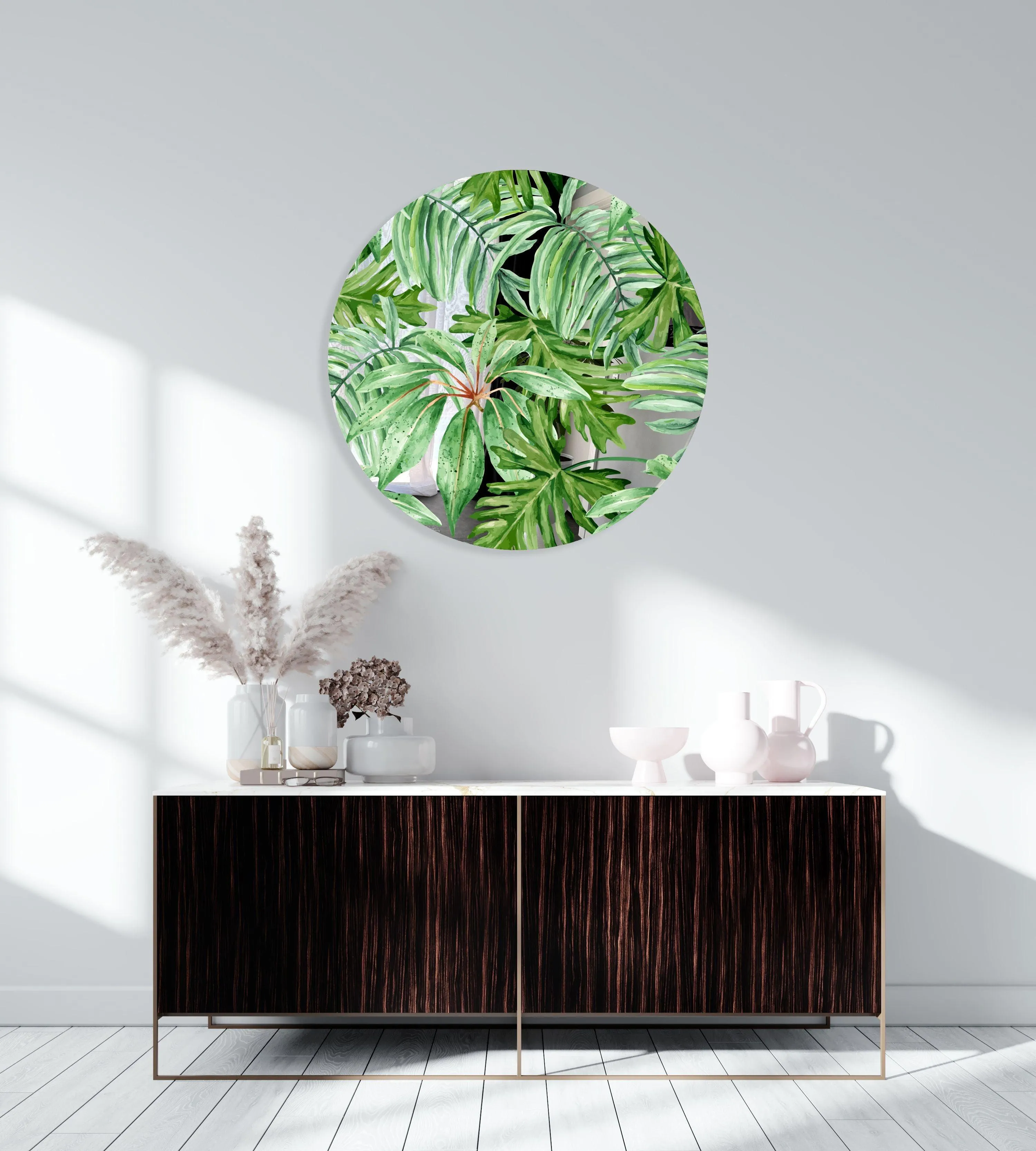 Jungle Green Leaves Printed Mirror Acrylic Circles