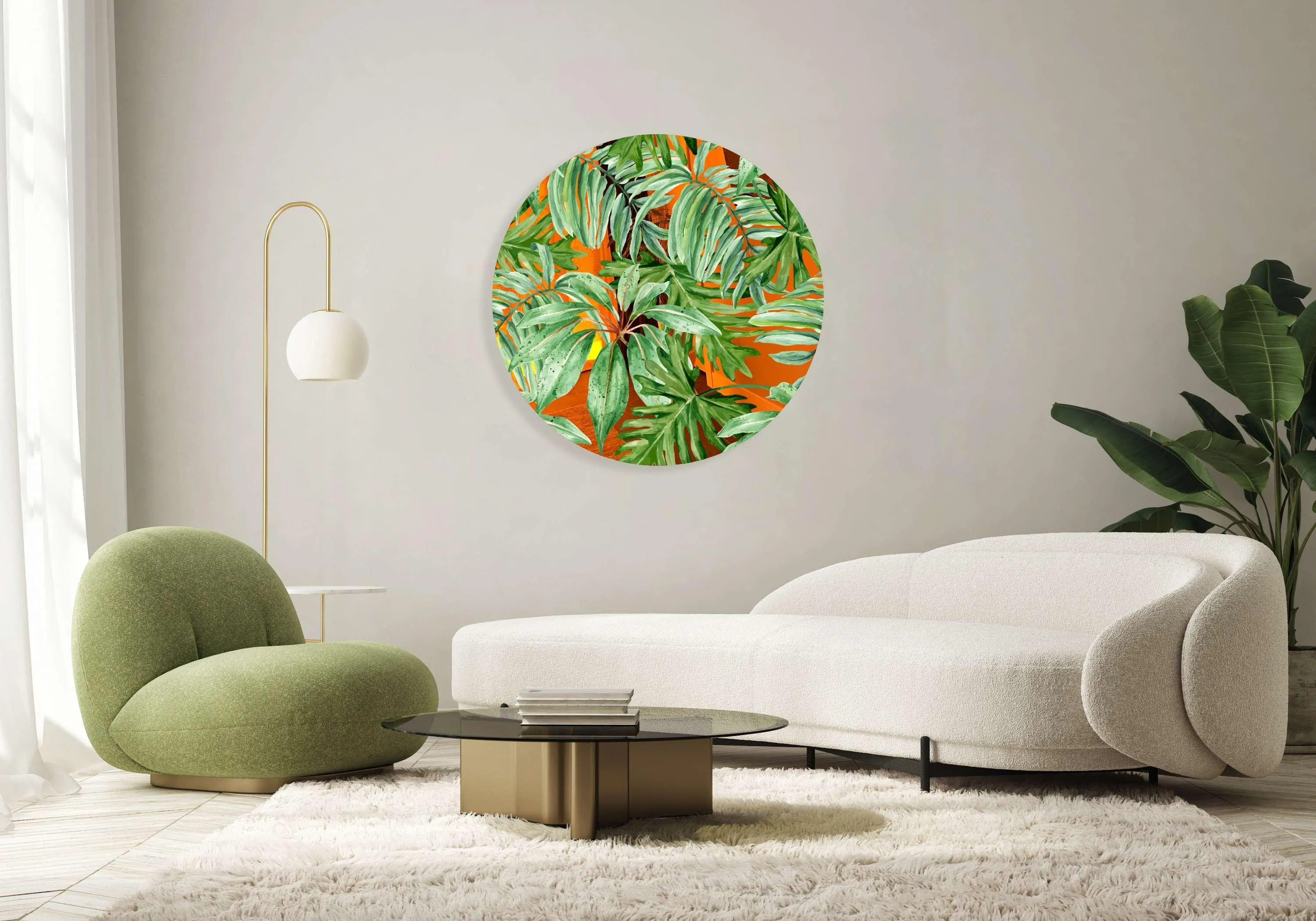 Jungle Green Leaves Printed Mirror Acrylic Circles