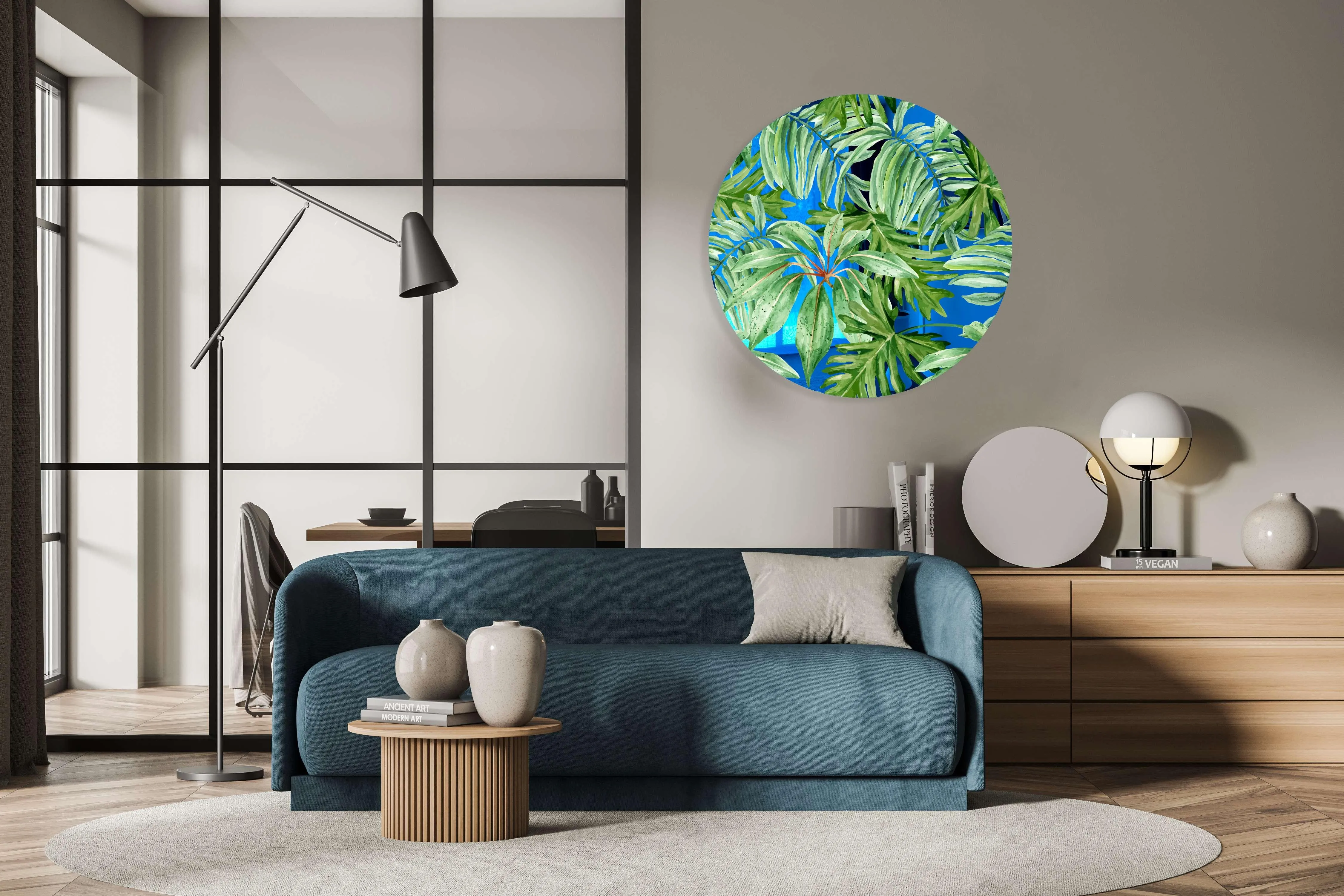 Jungle Green Leaves Printed Mirror Acrylic Circles