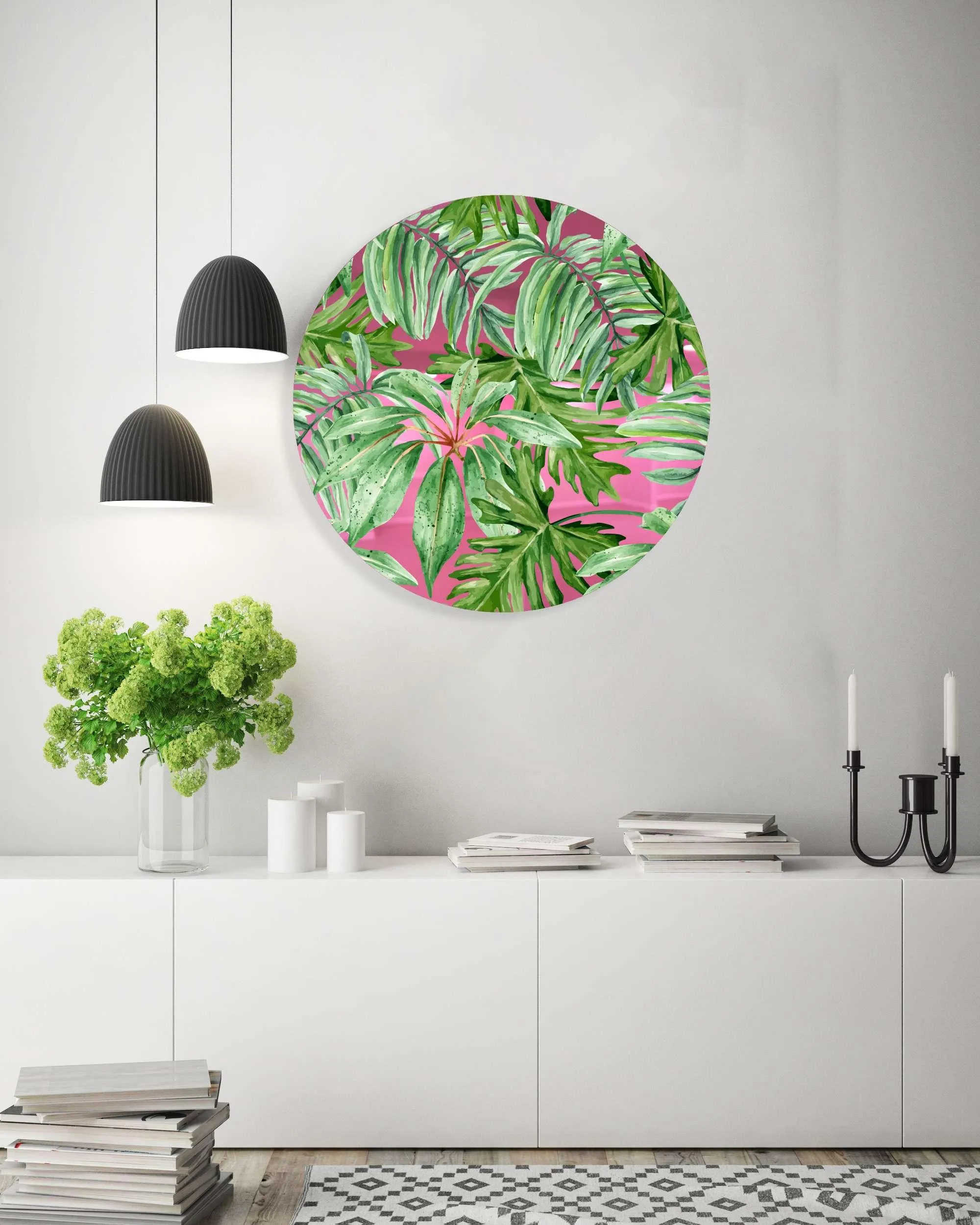 Jungle Green Leaves Printed Mirror Acrylic Circles