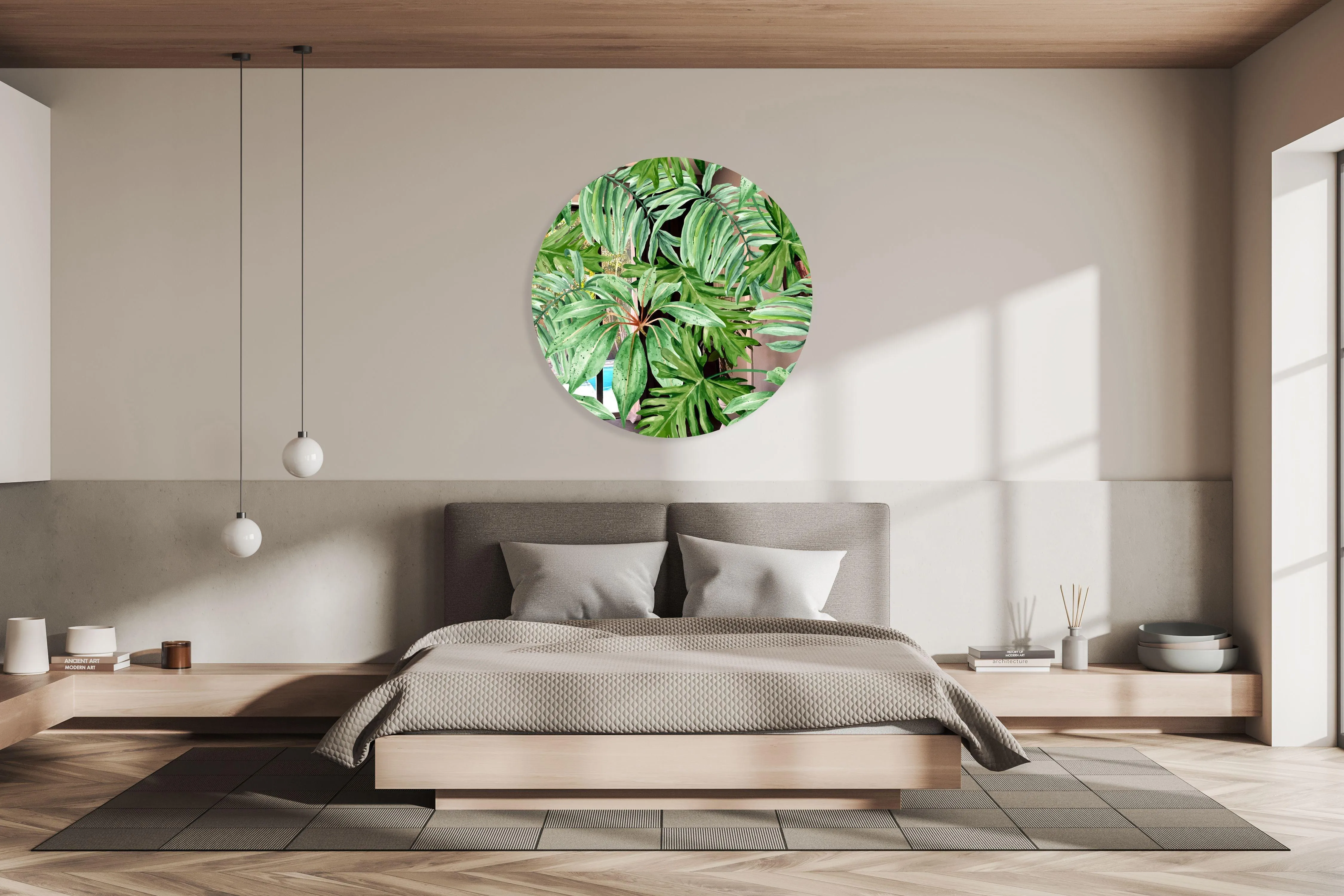 Jungle Green Leaves Printed Mirror Acrylic Circles