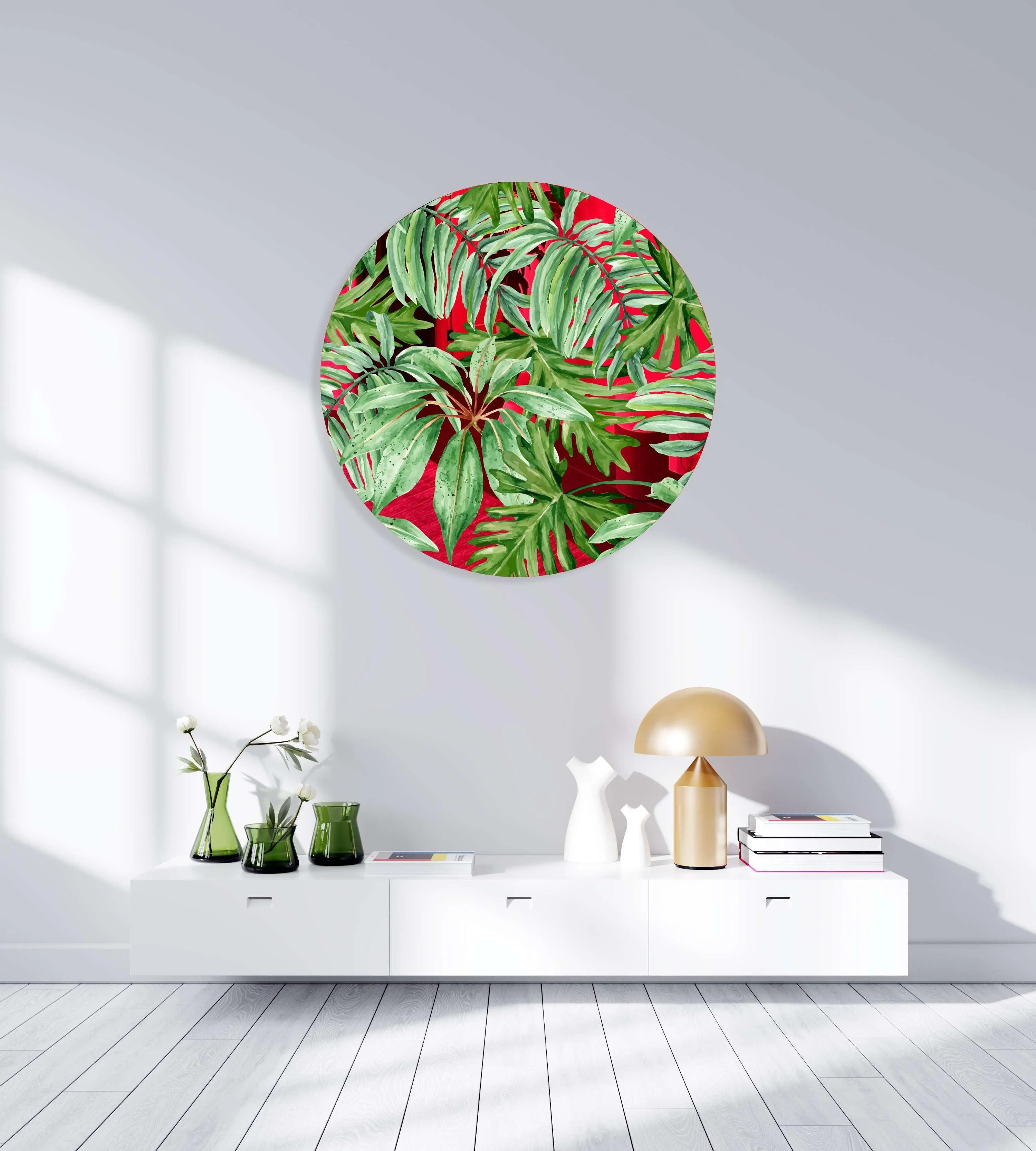 Jungle Green Leaves Printed Mirror Acrylic Circles