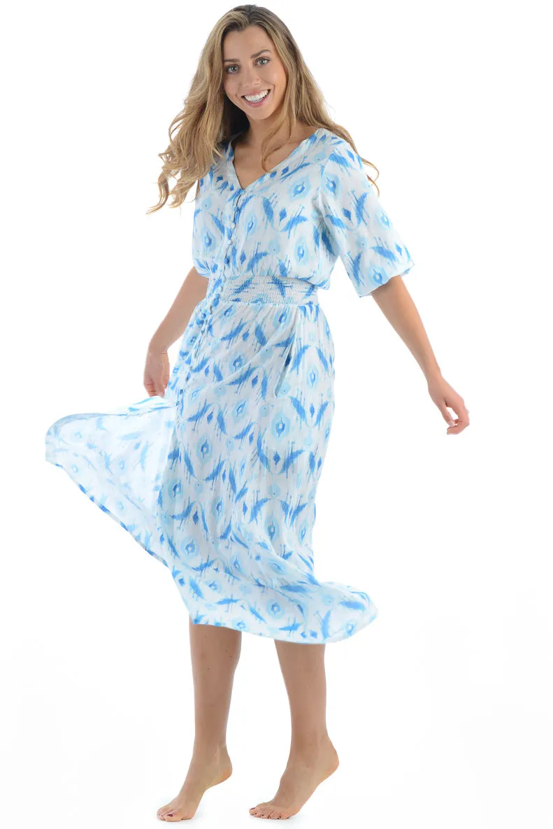 Kelsey Dress / Ocean Ikat