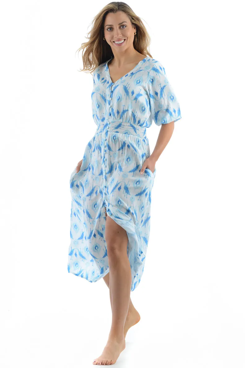 Kelsey Dress / Ocean Ikat