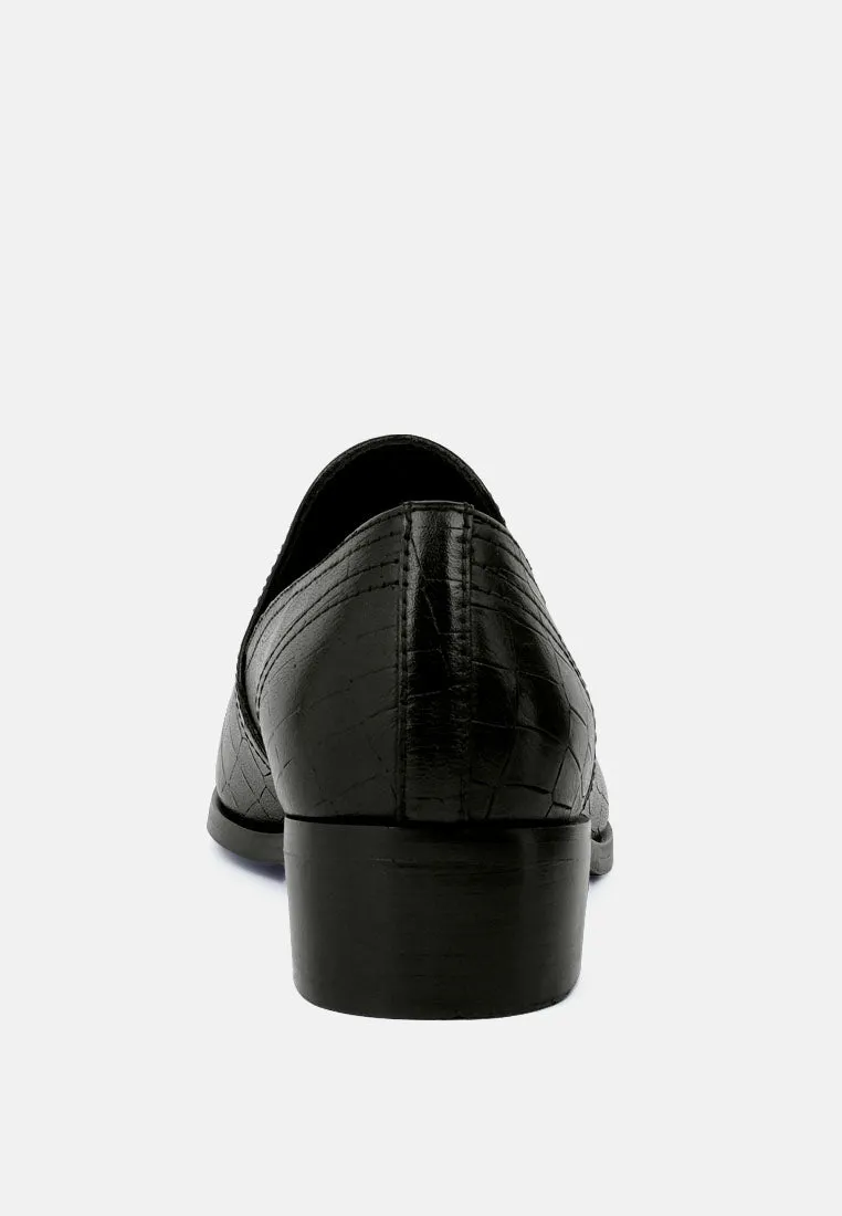 LILLIAM Black Metal Highlight Casual Leather Loafers