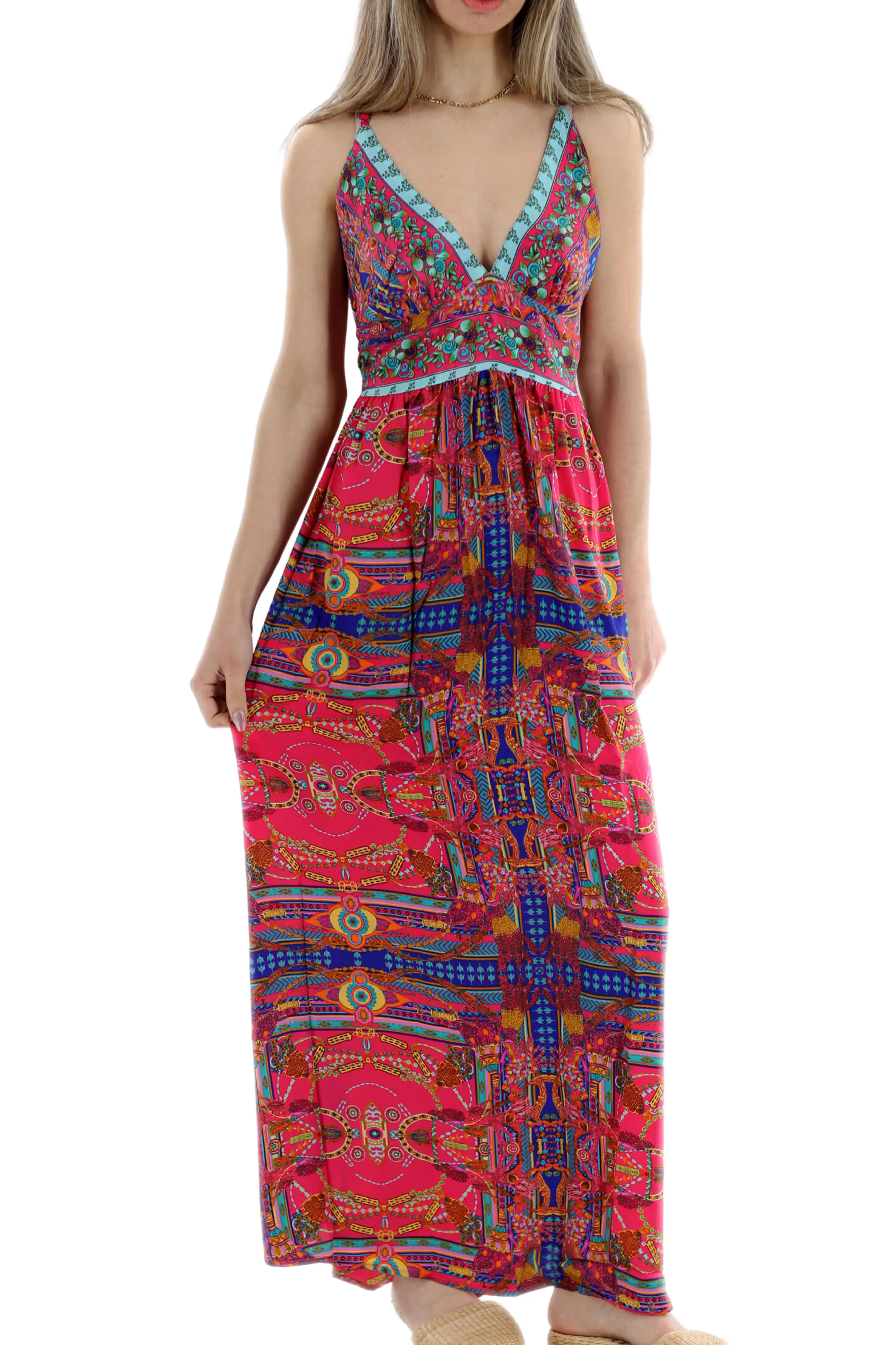 Long Flowy Floral 'Alessandra' Maxi Dress in Coral