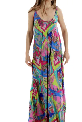 Long Flowy Floral "Stefania" Maxi dress in Neon Multi