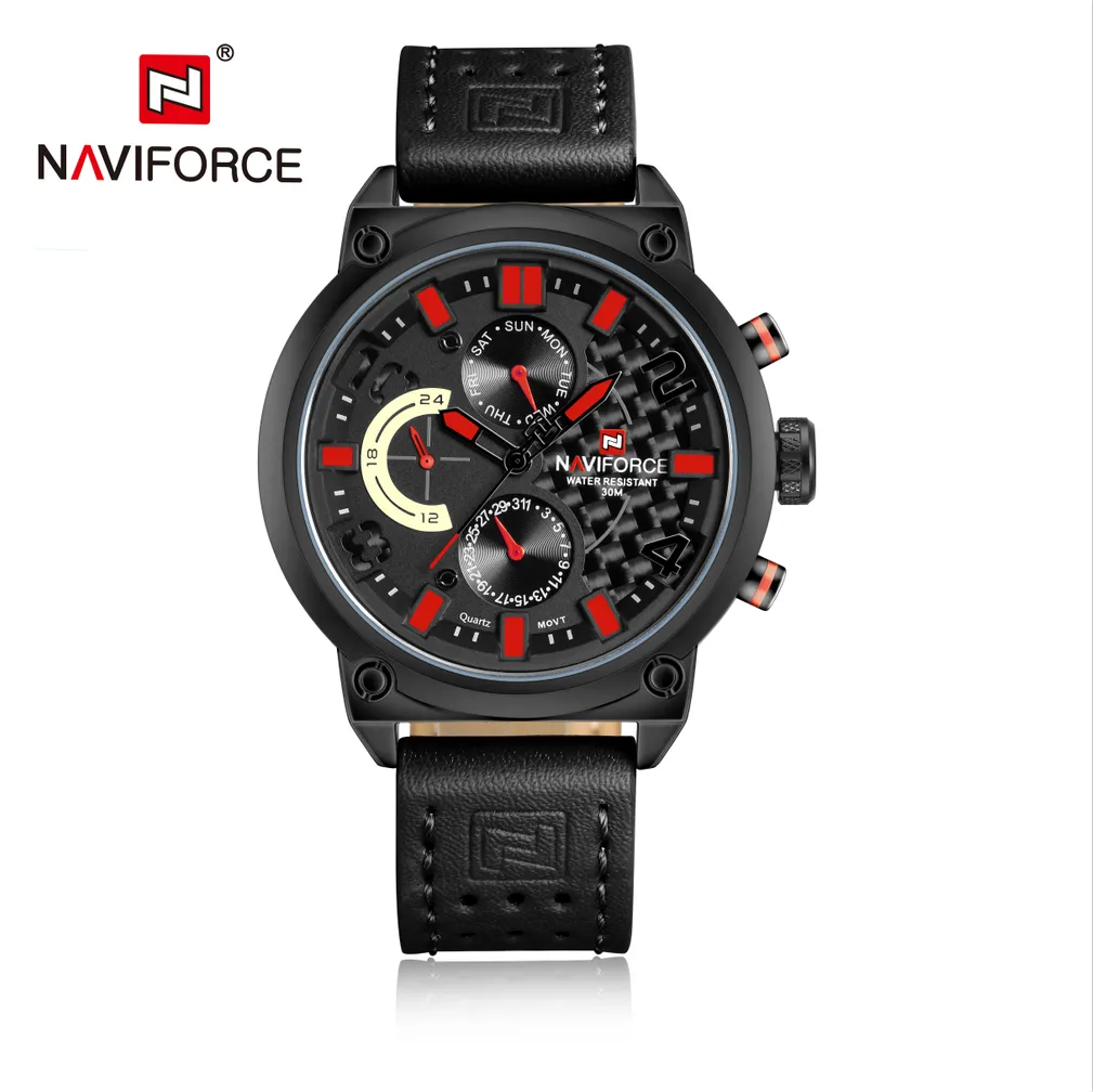 NAVIFORCE Fashion Watches for Men Military Sport Genuine Leather Quartz Waterproof WristWatch NF9068L