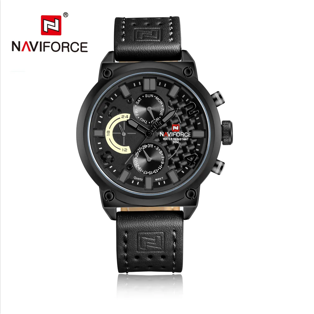 NAVIFORCE Fashion Watches for Men Military Sport Genuine Leather Quartz Waterproof WristWatch NF9068L