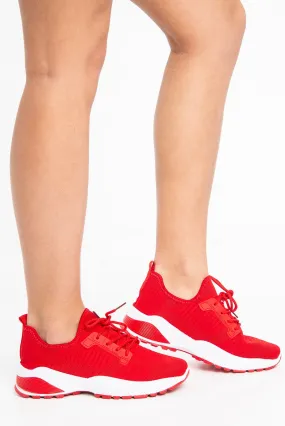 Red Chunky Cleated Sole Knit Trainers - Marzia