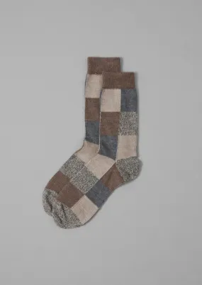 Rove Patchwork Wool Socks | Grey Multi