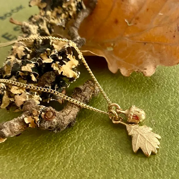 Solid Gold Acorn and Oak Leaf by Joy Everley