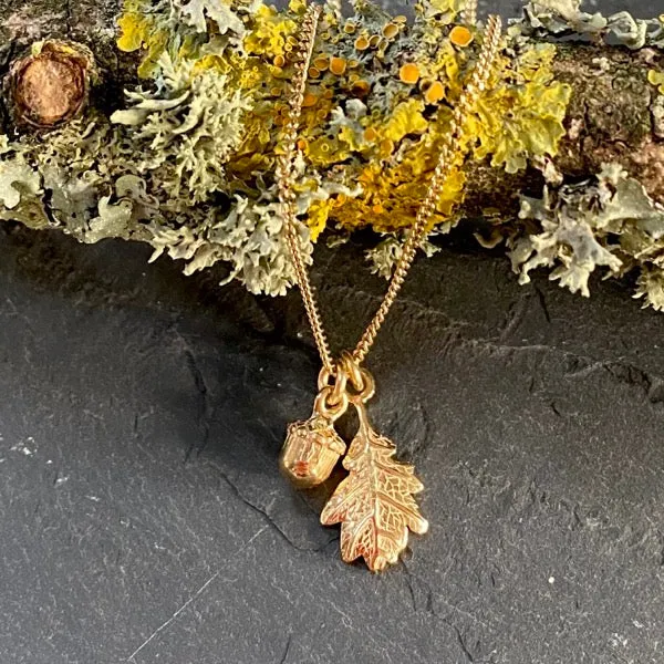 Solid Gold Acorn and Oak Leaf by Joy Everley