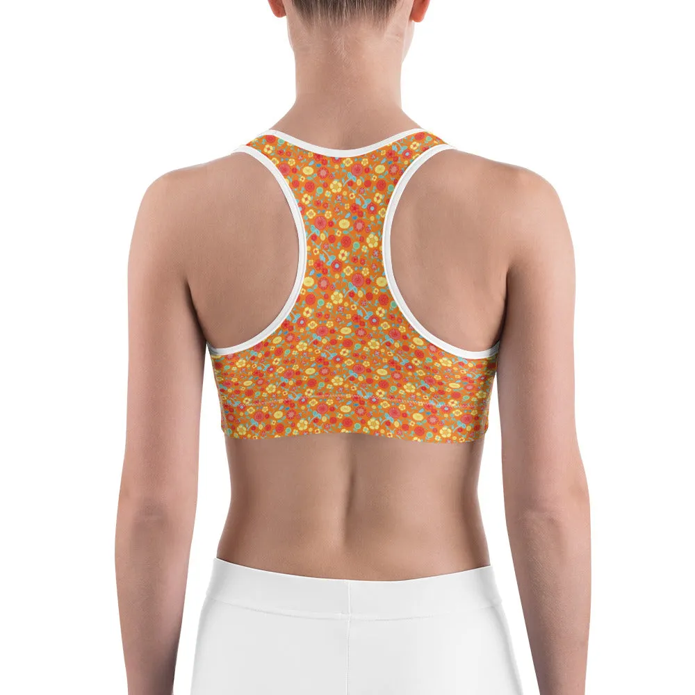 Spring Floral Orange Sports Bra for women, Workout Bra, Athletic Bras