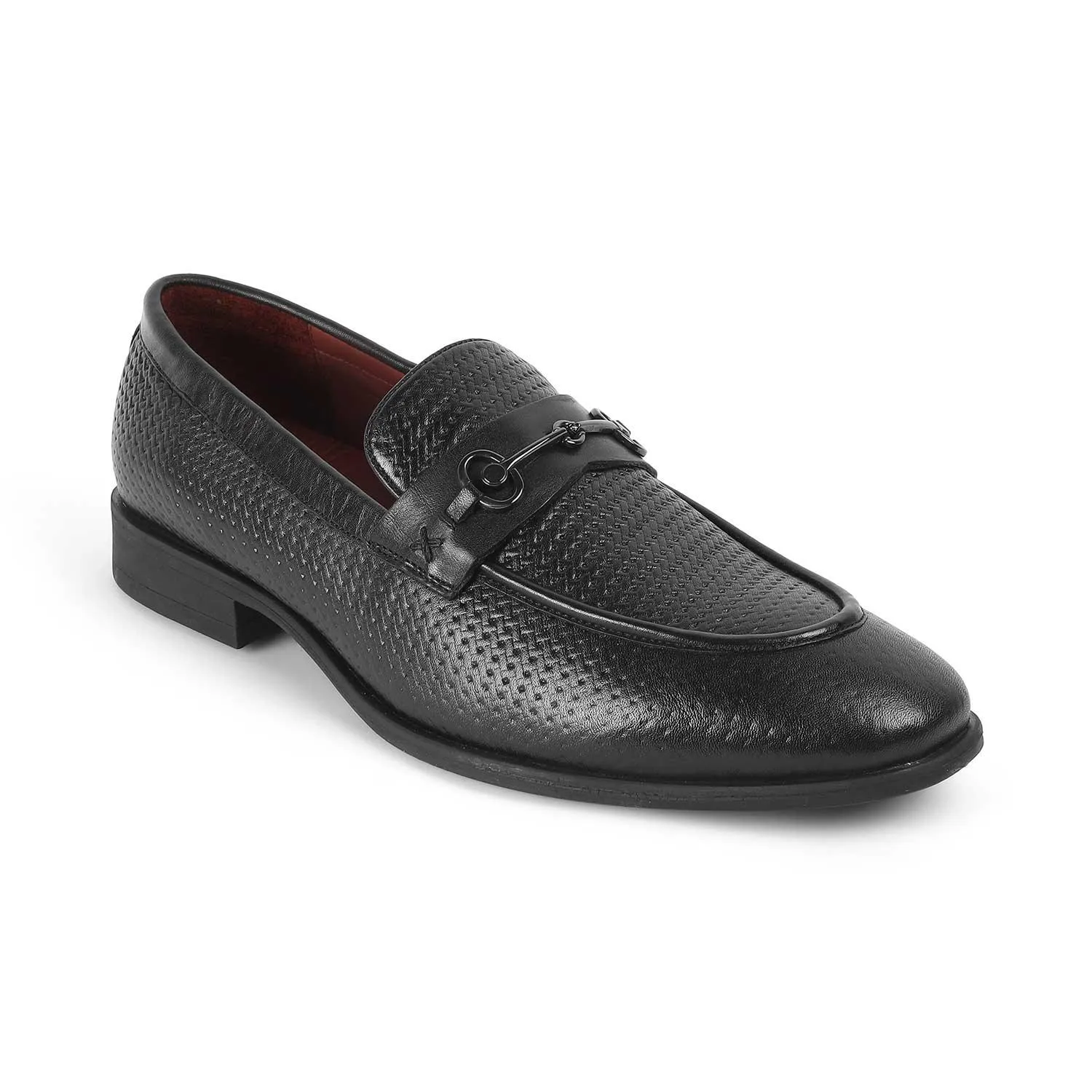 Tresmode Fetch Black Men's Textured Leather Loafers