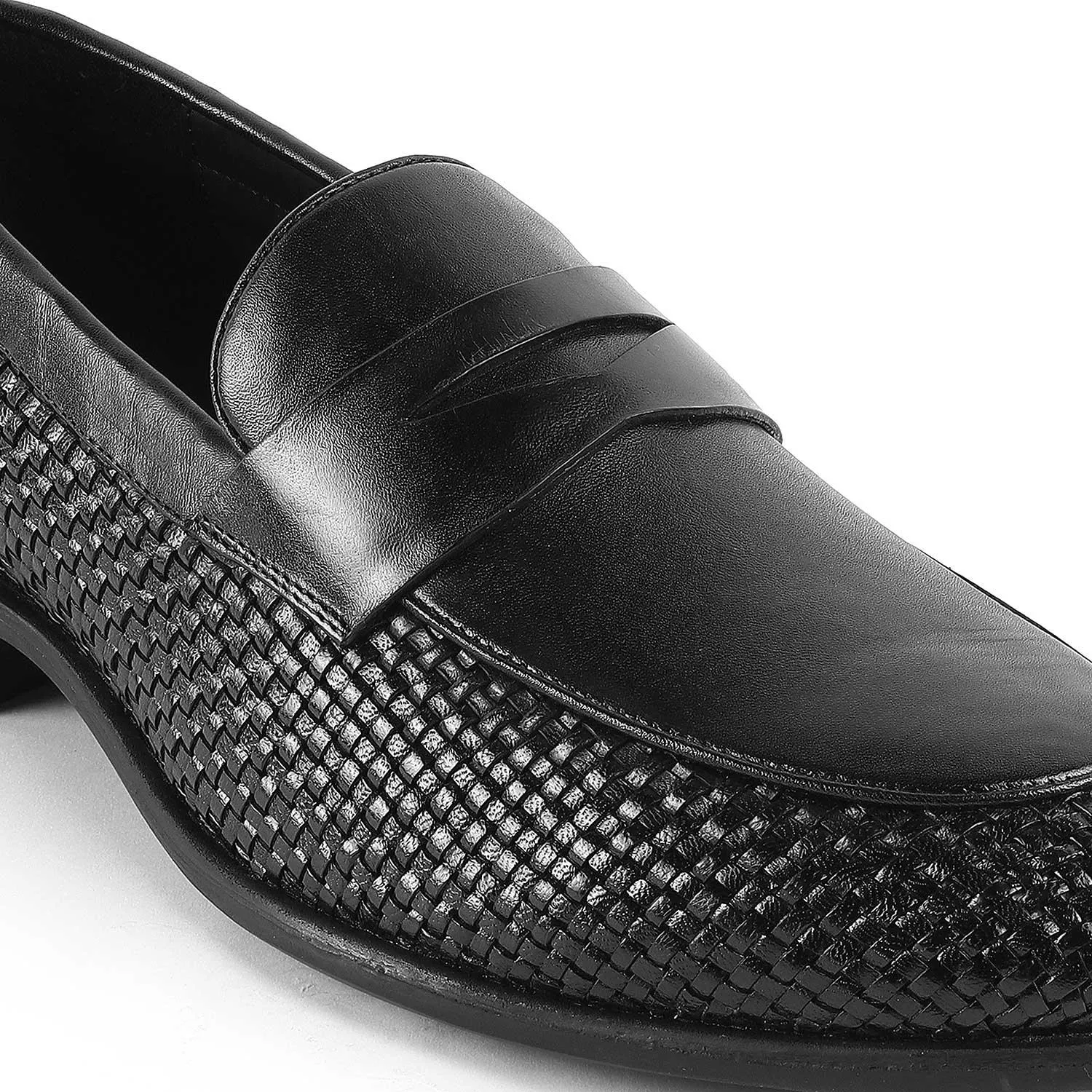 Tresmode Jim Black Men's Leather Penny Loafers