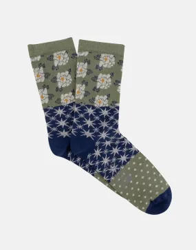 Women's Cotton Blend Socks – Olive Patchwork Print